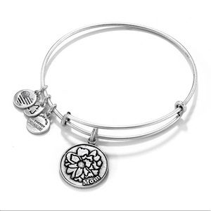 Alex and Ani "Mom" Peony Charm Bangle in Silver